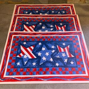 NEW 3 Place Mats American USA Flag Patriotic Vinyl Vintage Placemats 4th July